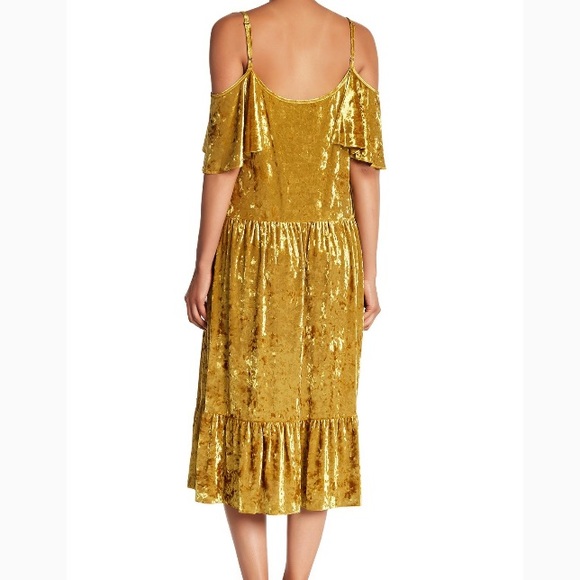 Rebecca Minkoff Mustard Yellow Velvet Midi Dress - Picture 4 of 8